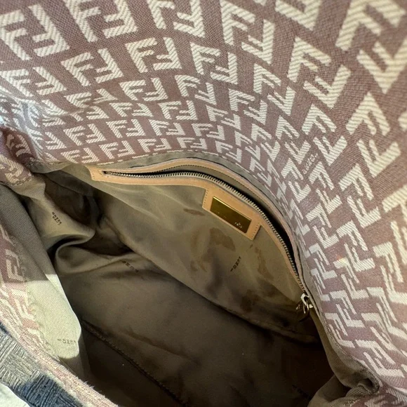 Fendi Zucca Mama Baguette Pink Canvas Shoulder Bag FF Logo Authentic Vintage - Picture 10 of 11